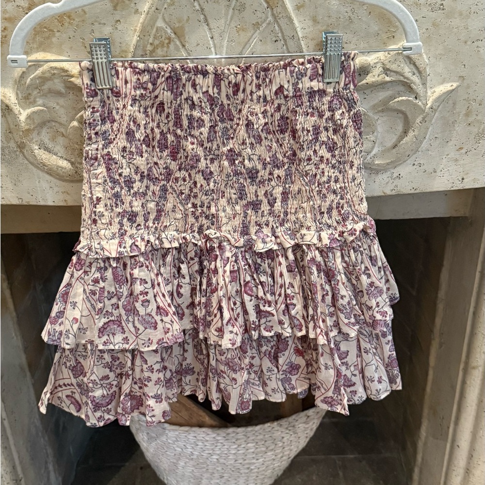 Floral Ruffle Skirt in Purple and Cream